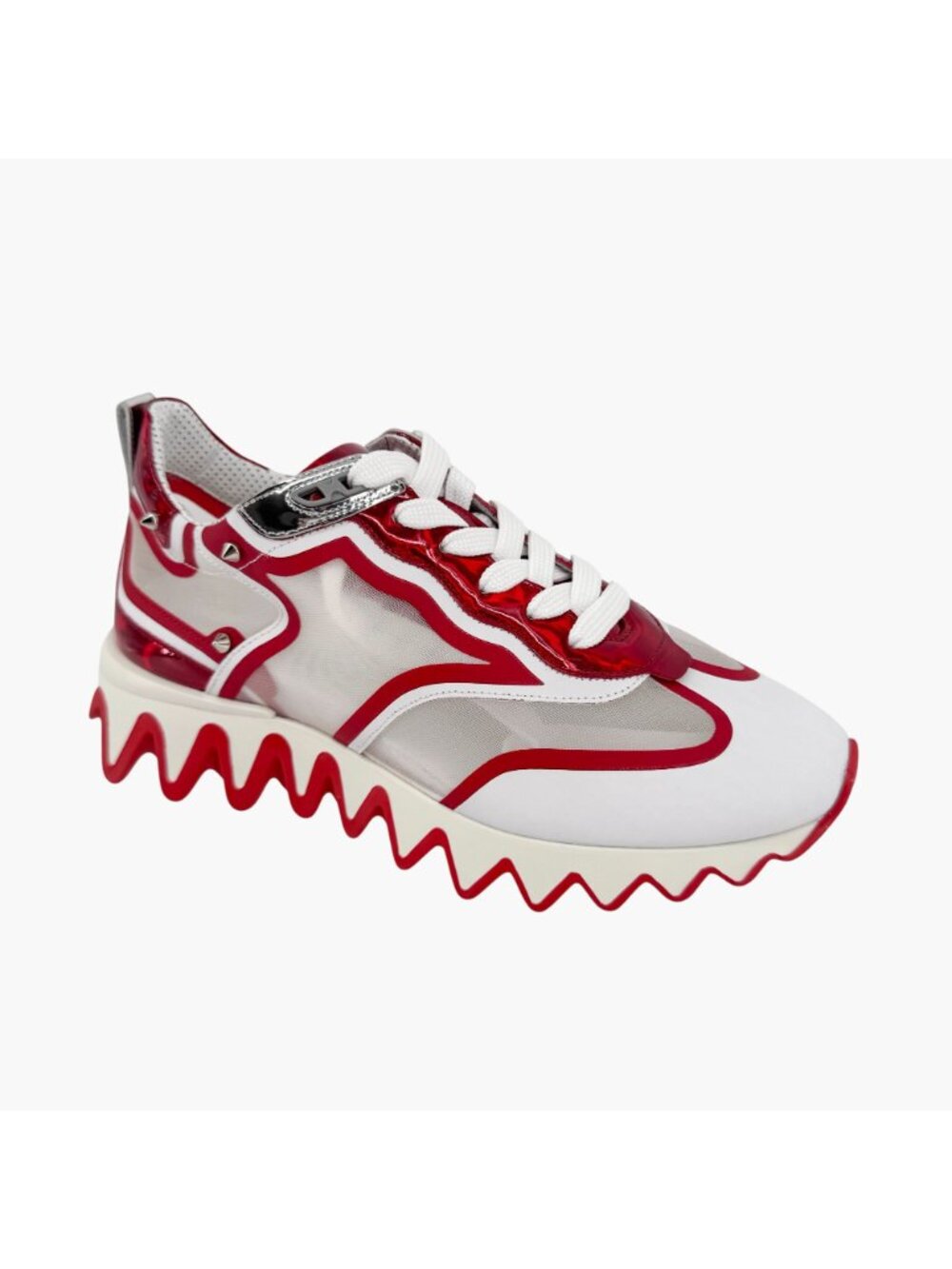 Christian Louboutin Sharkina White Mesh Red Sneakers Size 38.5 US 8.5 Women 6969 - Picture 10 of 15